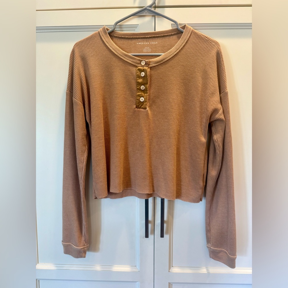 American Eagle Outfitters Brown Henley Long Sleeve Top
